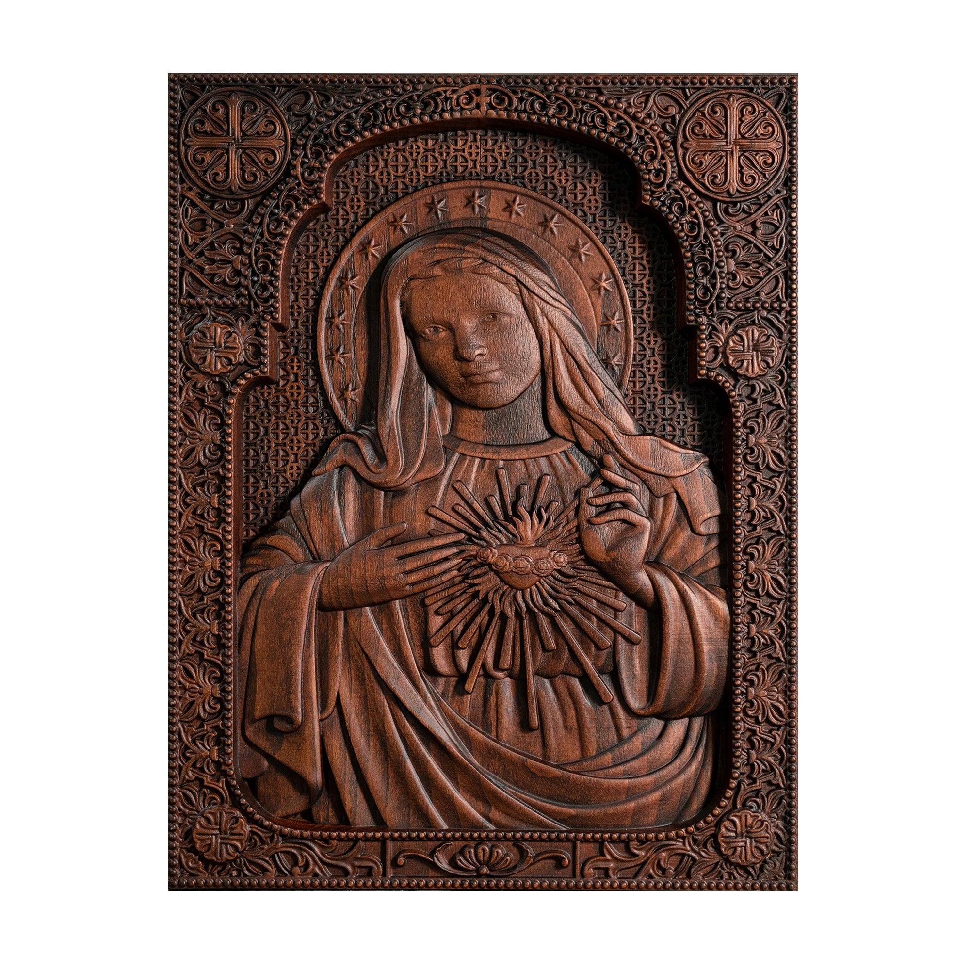 Cœur Immaculé de Marie Sculpture en Bois.