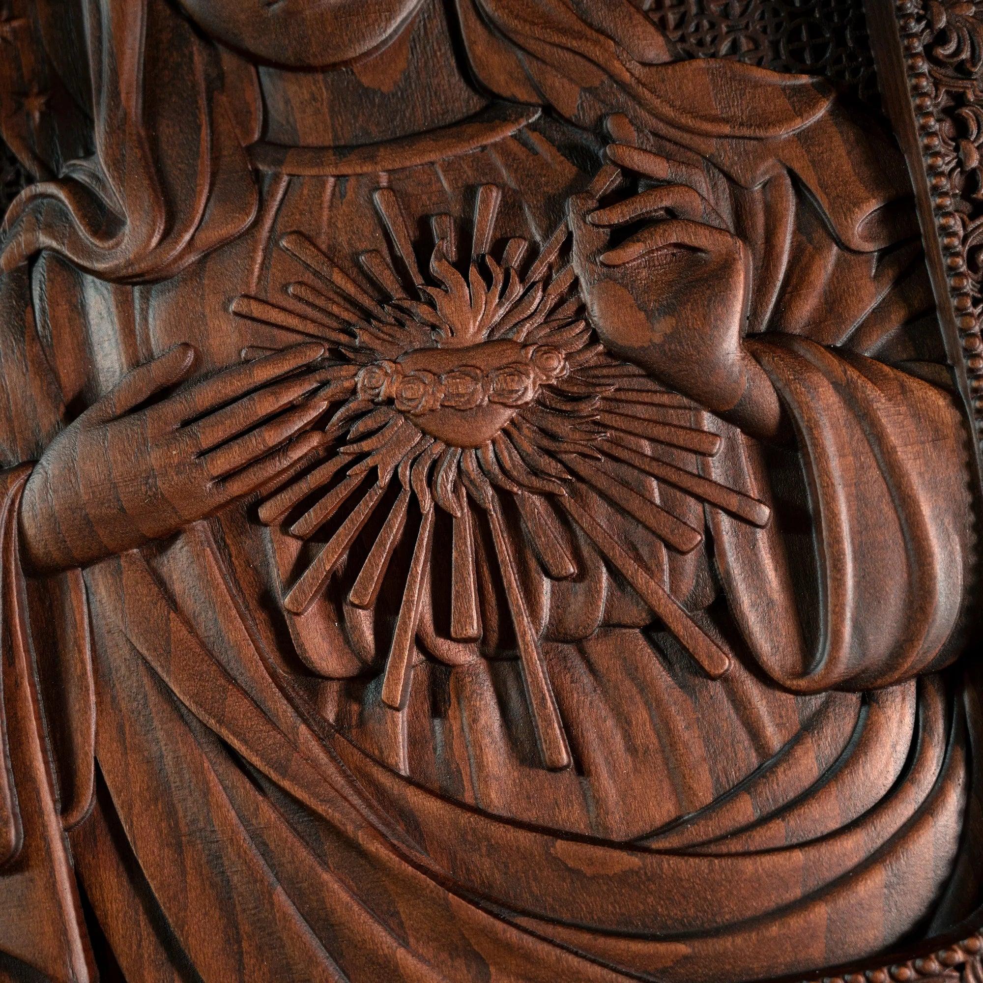 Cœur Immaculé de Marie Sculpture en Bois.