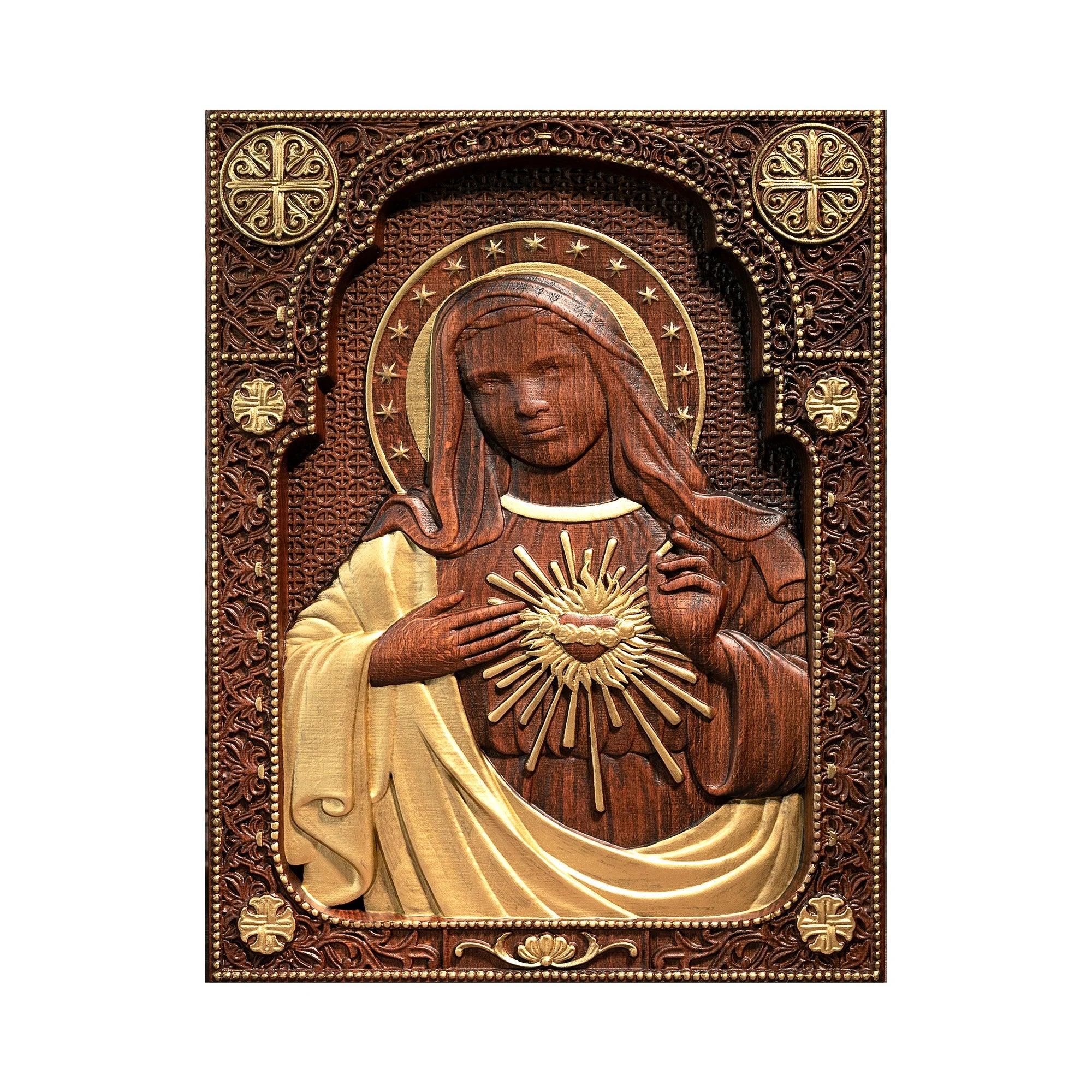 Cœur Immaculé de Marie Sculpture en Bois.